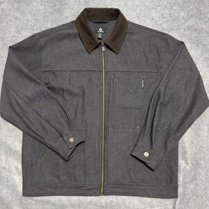 Converse Mens Gray Workwear Jacket Corduroy Collar Full Zip Medium